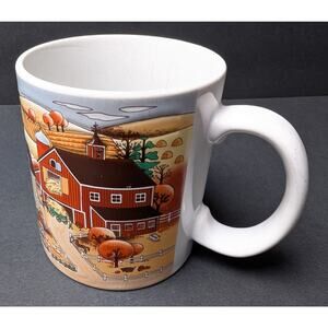 Otagiri Country Village Coffee Mug Cup Embossed Textured Farmhouse Scene Cottage